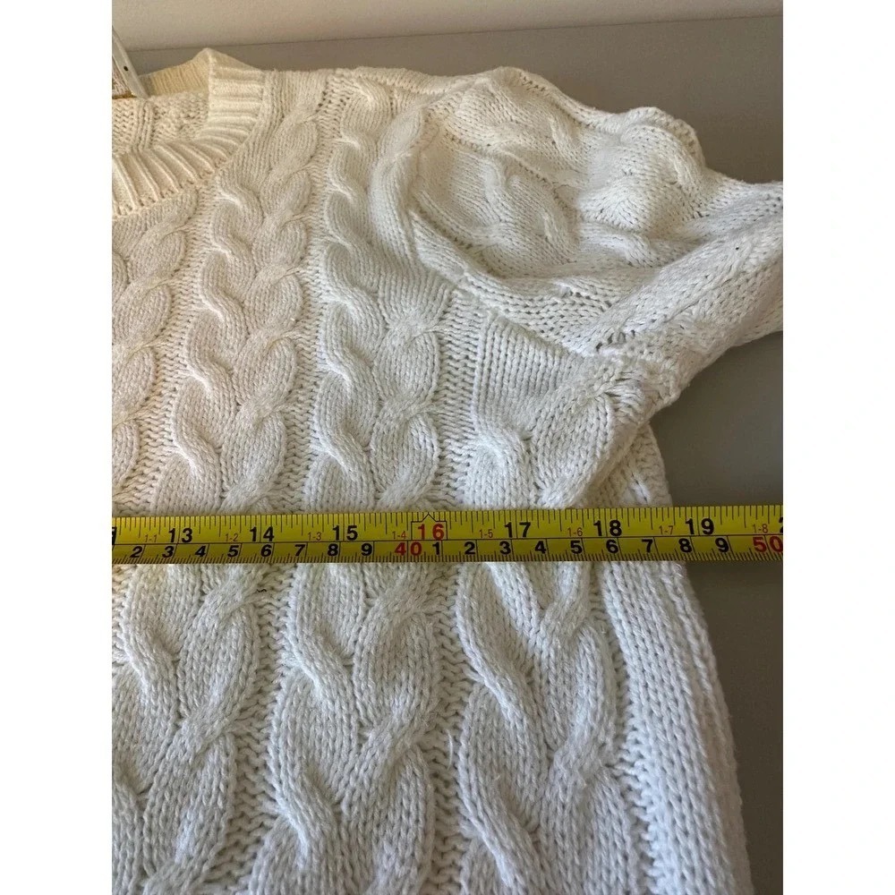 Sail to Sable Cream White Cable Knit Crew Neck Sweater | Size Small - Picture 5 of 7